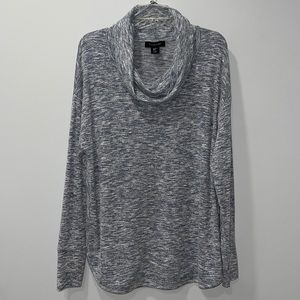 Tahari Cowl Neck Sweater Walking Tunic Top XL Grey/Blue With Thumb Holes